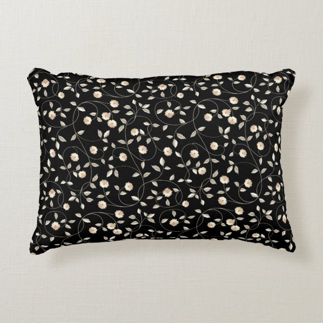 Black and White Floral Decorative Cushion (Front)