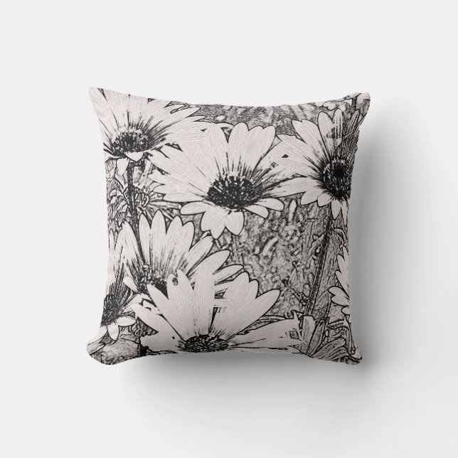 Black and White Floral Design Throw Pillow (Front)