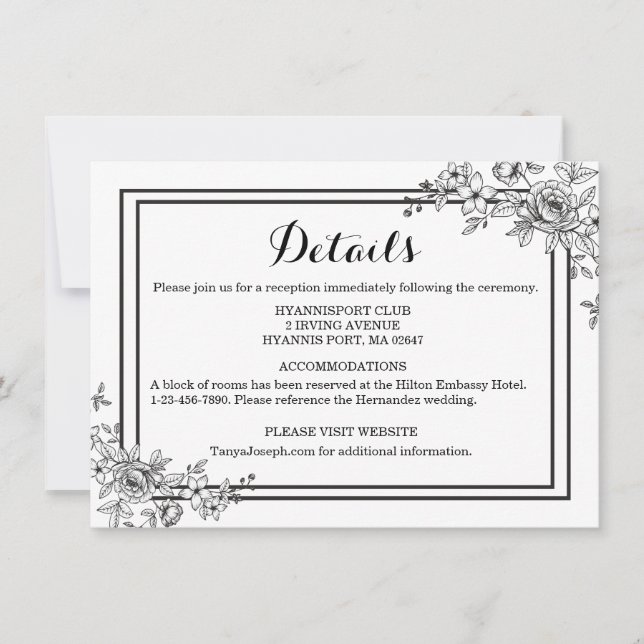 Black And White Floral Details Flower Invitation (Front)