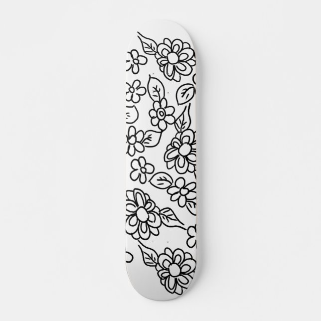 Black and white floral drawing skateboard (Front)