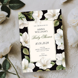 Black and white Floral elegant baby shower Invitation