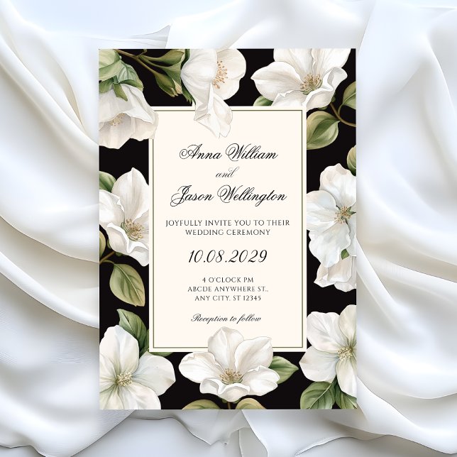 Black and white Floral elegant wedding Invitation (Creator Uploaded)