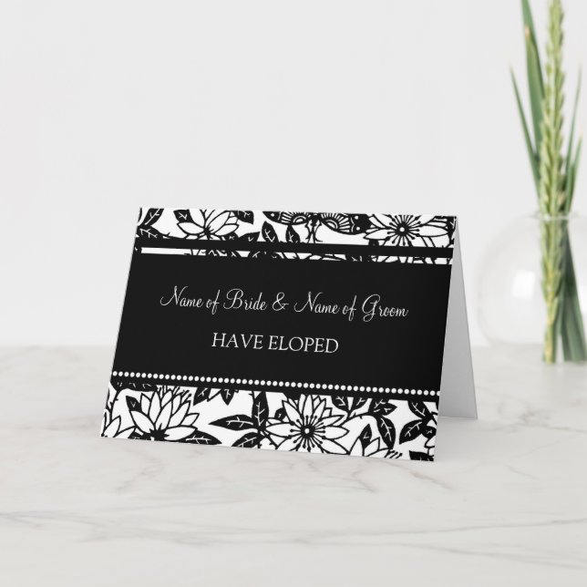 Black and White Floral Elopement Announcement Card (Front)