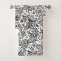 Black and white floral ethnic paisley pattern