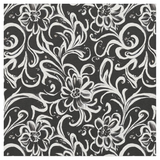 Black and White Floral Fabric (Close Up)