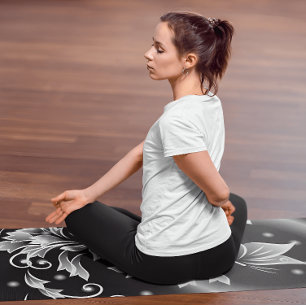 Black And White Floral Fantasy Butterfly Your Name Yoga Mat