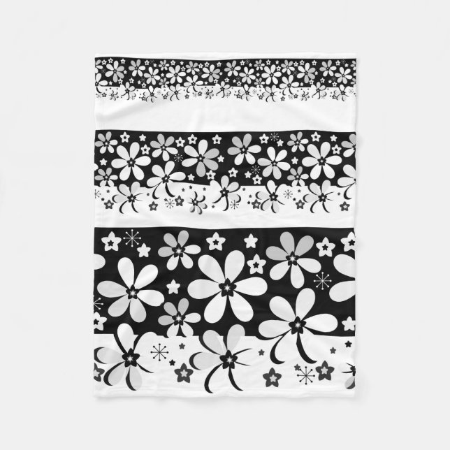 Black and white floral fleece blanket (Front)