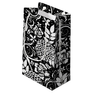 Black and White Floral Flowers Gift Bag