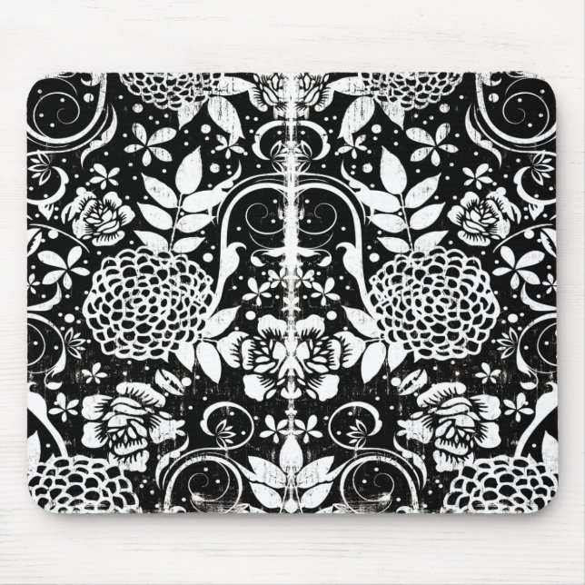 Black and White Floral Flowers Mousepad (Front)