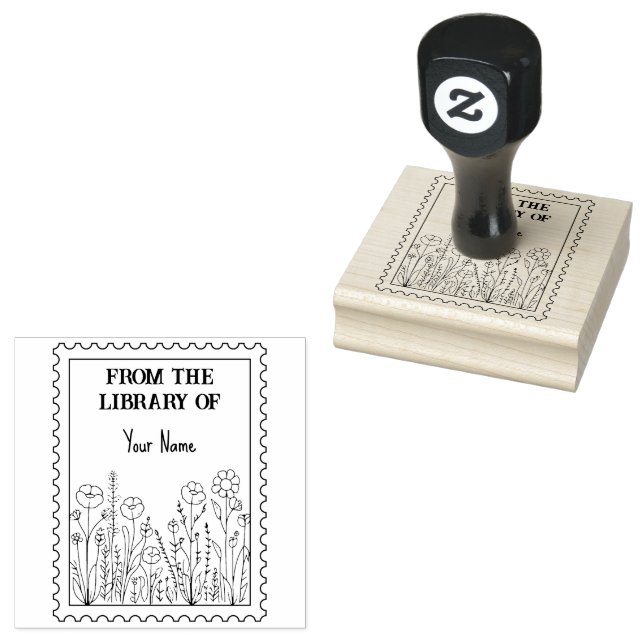 Black and White Floral From the Library Of Postal Rubber Stamp (Stamped)