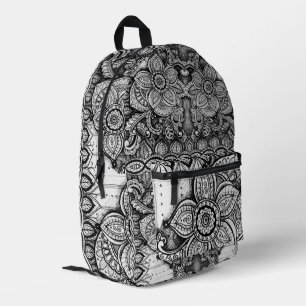 Black and White Floral Garden Boho Chic Paisley Printed Backpack