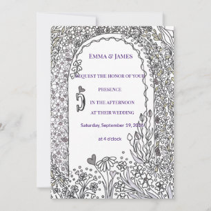 Black and White Floral Garden Door Wedding Invitation