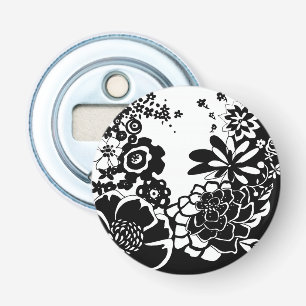 Black and White Floral Garden Graphic Pattern Bottle Opener