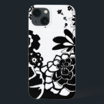 Black and White Floral Garden Graphic Pattern iPhone 13 Case<br><div class="desc">A graphic pattern that showcases a black and white floral garden scene, created by Chariklia Zarris. Even with only two colours the painting is almost overwhelming in its beauty. Give yourself the gift of an exquisite floral display by purchasing this print today!</div>