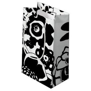 Black and White Floral Garden Graphic Pattern Small Gift Bag