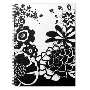 Black and White Floral Garden Graphic Pattern Spiral Notebook