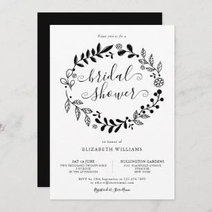 Black and White Floral Garland Bridal Shower Invitation