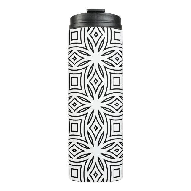 Black and white floral geometric pattern thermal tumbler (Front)