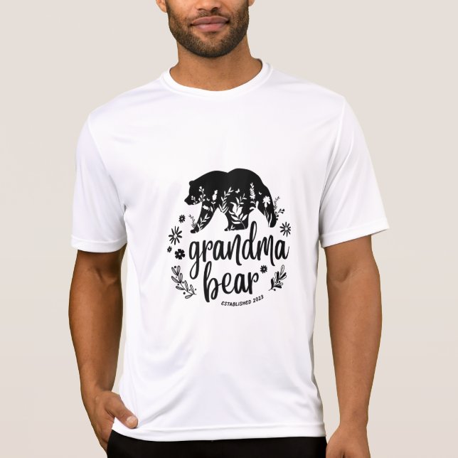 Black and White Floral Grandma Bear T-Shirt (Front)