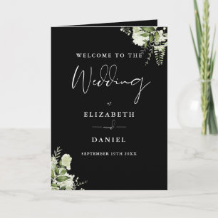 Black And White Floral Greenery Wedding Programme