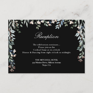 Black And White Floral Greenery Wedding Reception Enclosure Card