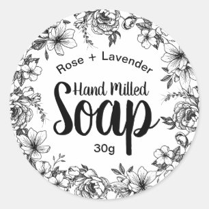 Black And White Floral Hand Milled Soap Labels