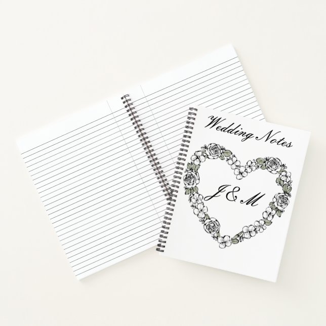 Black and White Floral Heart Wedding Notebook  (Inside)