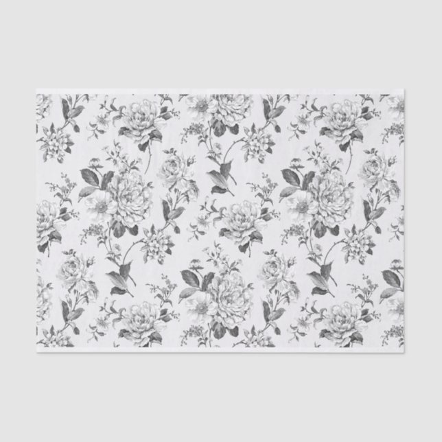 Black and White Floral Illustrations Pattern Tissue Paper (Front)