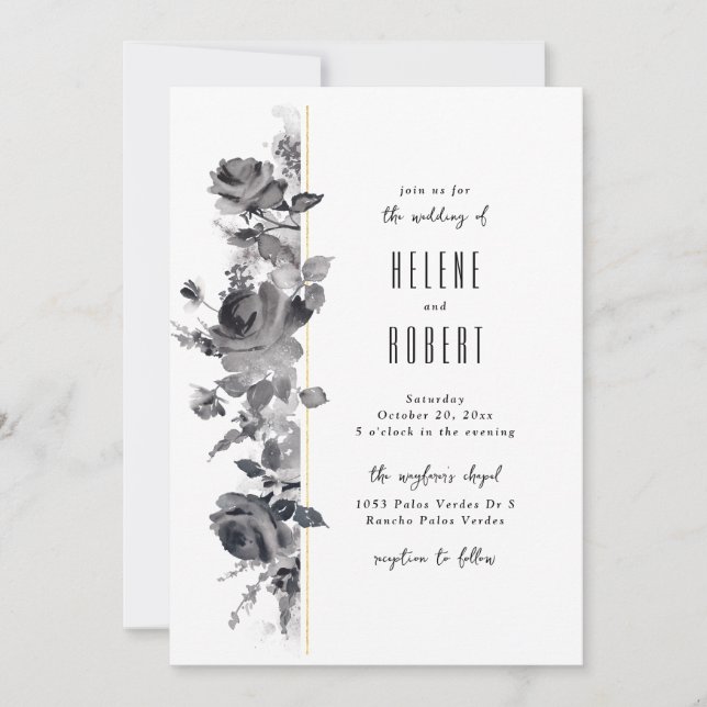 Black and White Floral Invitation (Front)