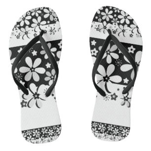 Black and white floral jandals