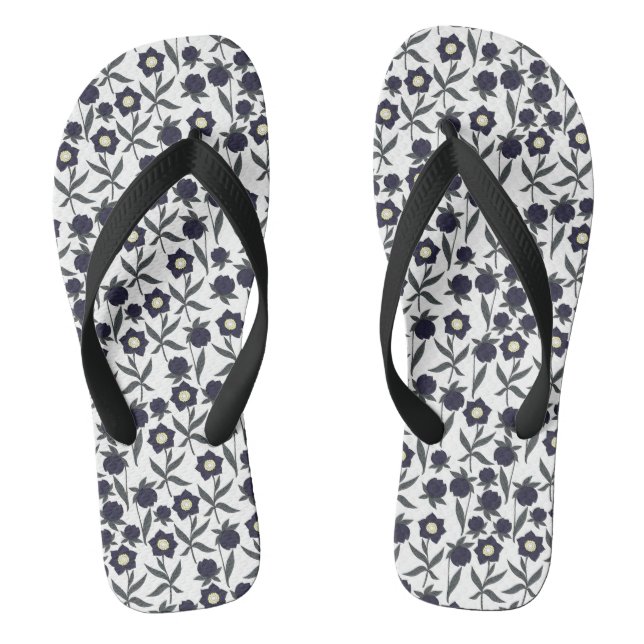 Black And White Floral Jandals (Footbed)