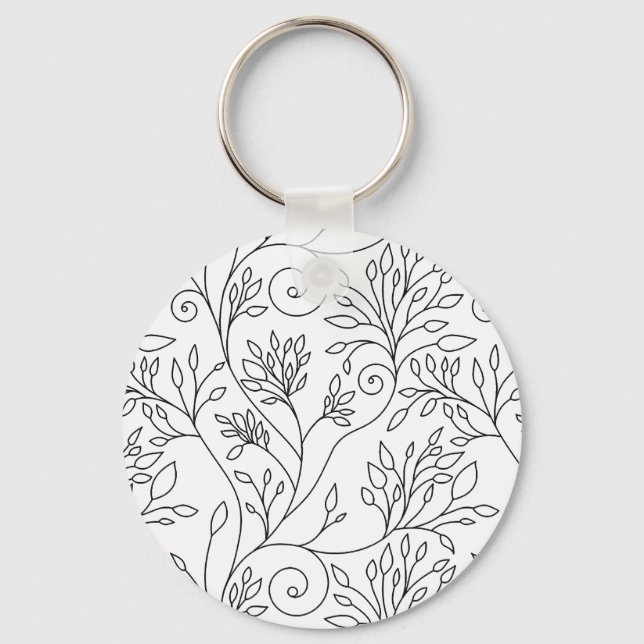 Black and white floral Keychain (Front)