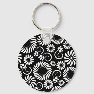 Black and white floral Keychain