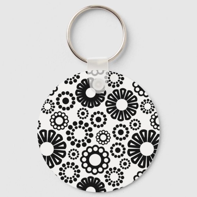 Black and white floral Keychain (Front)