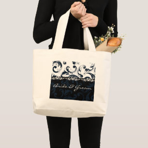 Black and White Floral Large Tote Bag