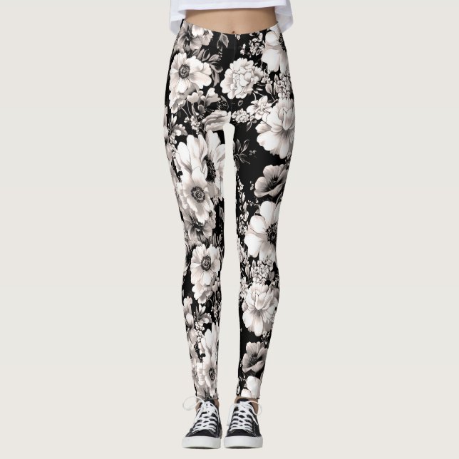 Black and white floral Leggings (Front)