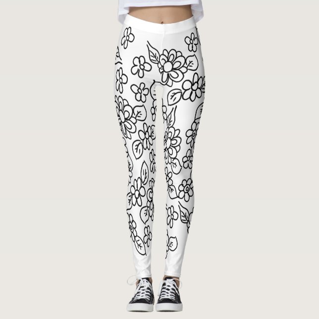 Black and white floral leggings (Front)