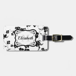 Black and White Floral Luggage Tag