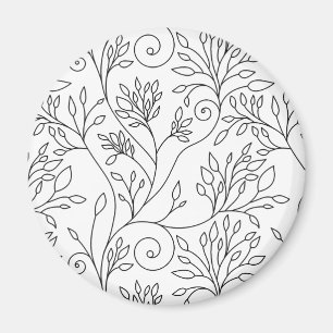 Black and white floral Magnet