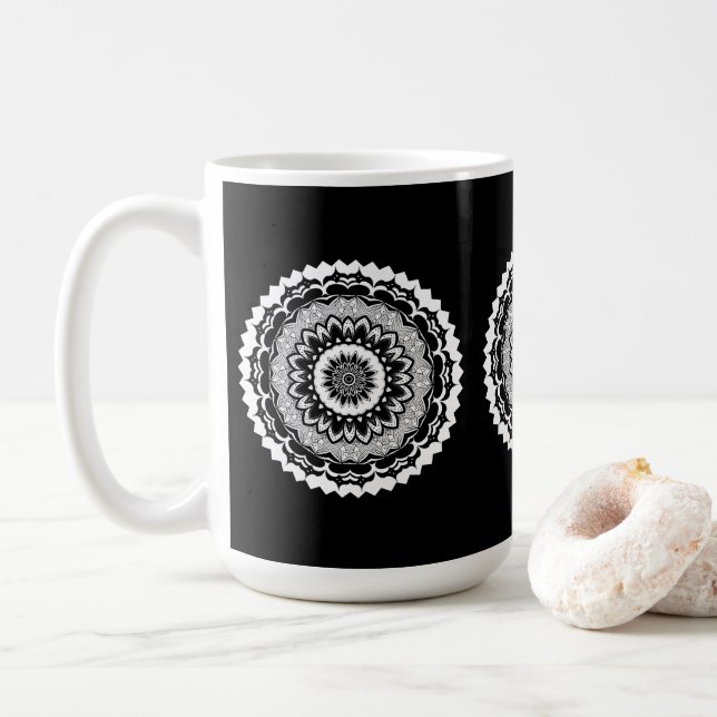 Black And White Floral Mandala Mug (With Donut)
