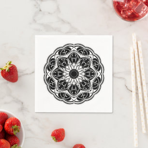 Black and white floral mandala  napkin