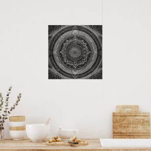Black and white floral mandala poster