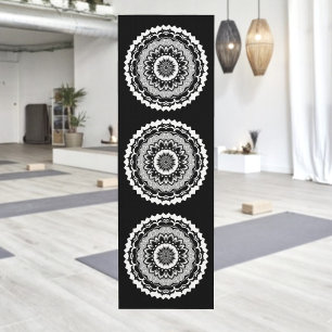 Black And White Floral Mandala Yoga Mat
