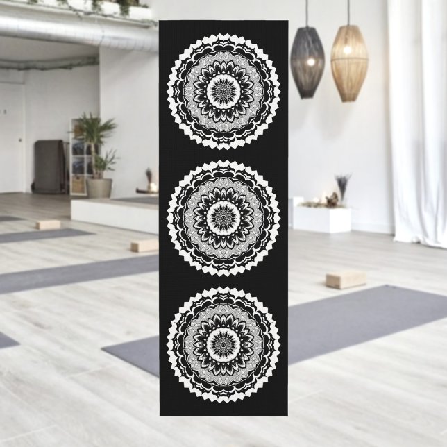Black And White Floral Mandala Yoga Mat (Creator Uploaded)