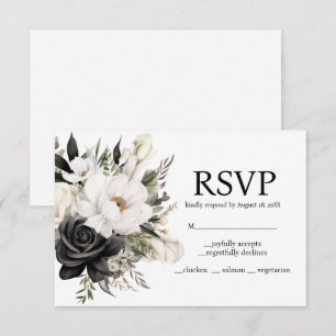 Black and White Floral Menu Choices RSVP Card