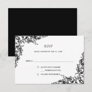 Black and White Floral Minimalist RSVP Card