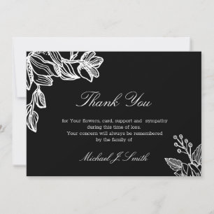 Black and White Floral Modern Funeral Sympathy Thank You Card