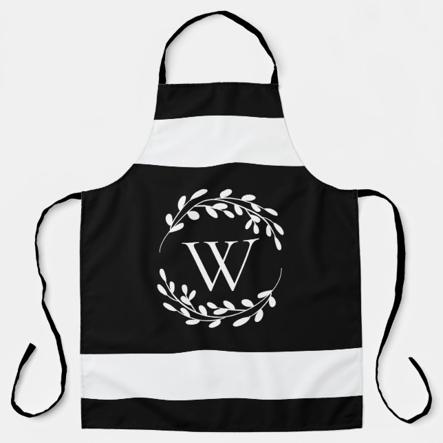 Black and White Floral Monogram Apron (Front)