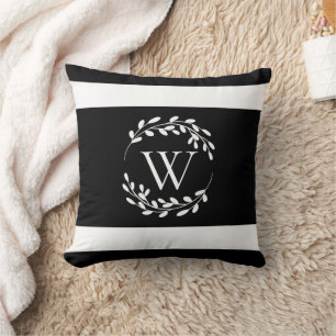 Black and White Floral Monogram Cushion