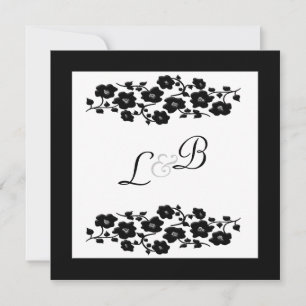 Black and White Floral Monogram Invitation